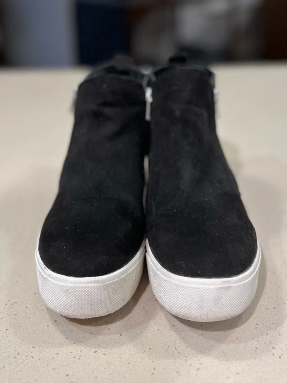 Soda Black Suede Platform Sneaker Booties with Silver Zippers Women's Size 9